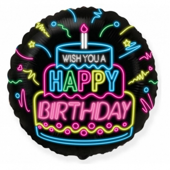 Folienballon mit Helium befüllt Happy Birthday neon schwarz Ballonpost
