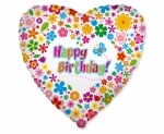 Folienballon mit Helium befüllt Herz blumig Happy Birthday mittelgroß
